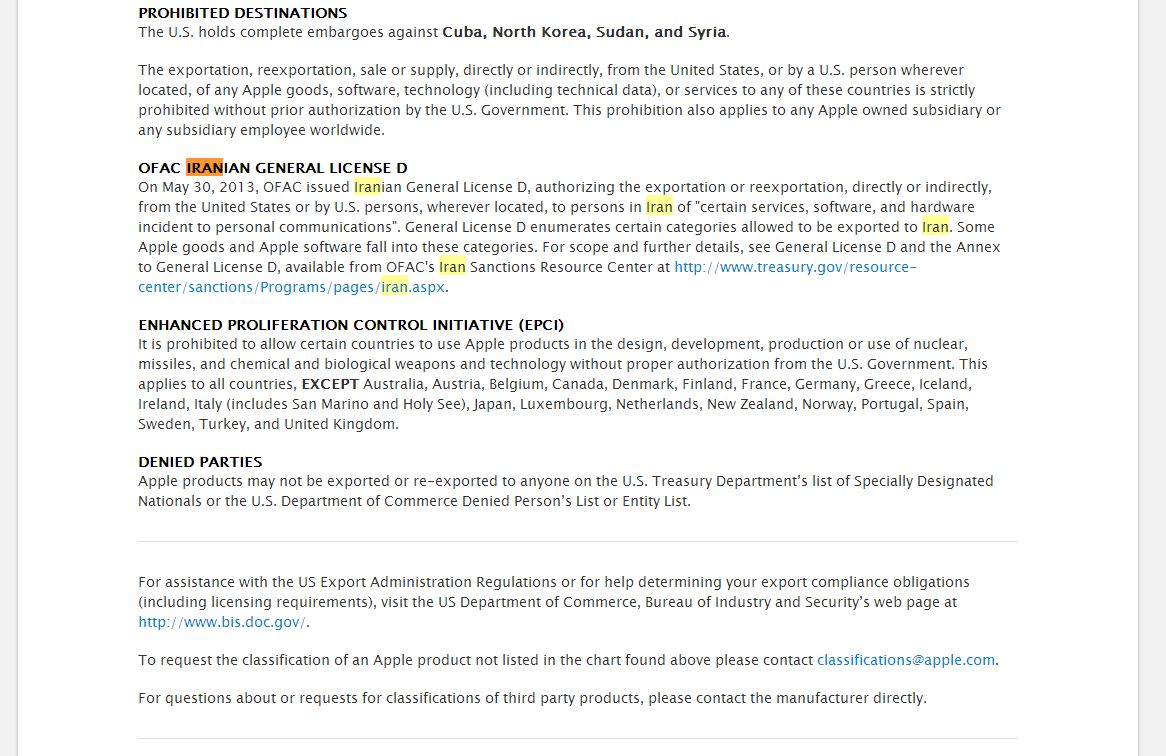حذف نام ایران از لیست تحریم های اپل